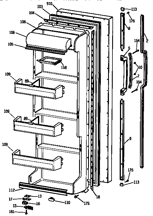 Kenmore 3639530713 fresh food door diagram