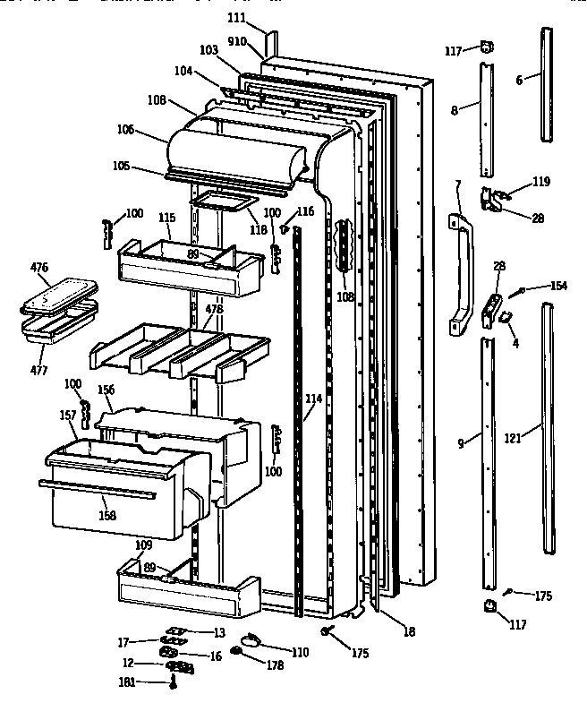 Kenmore 3639537713 fresh food door diagram