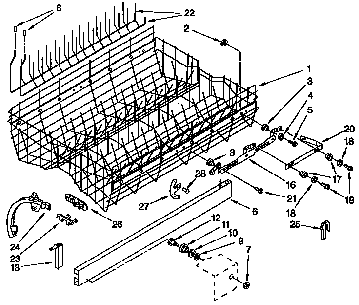 Kenmore 665KUDS23HBAL0 upper rack and track parts diagram