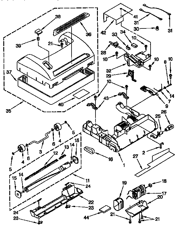 Kenmore 1163381291 nozzle and motor parts diagram