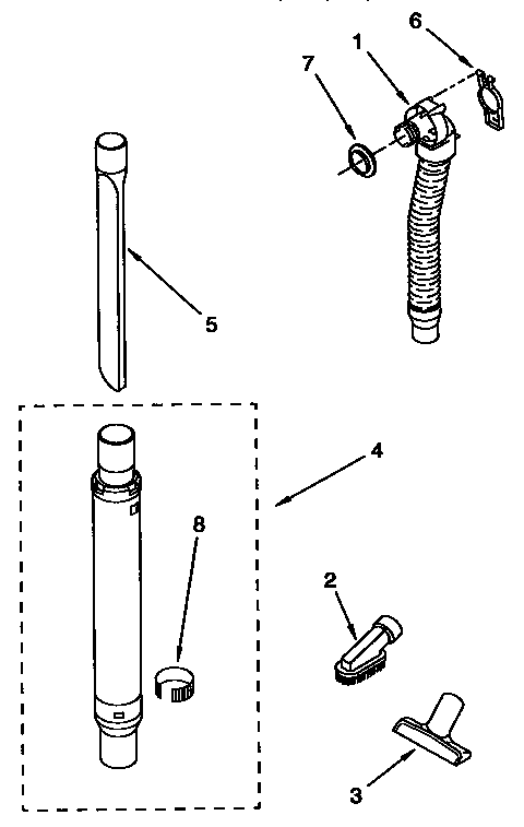 Kenmore 1163381291 hose and attachment parts diagram