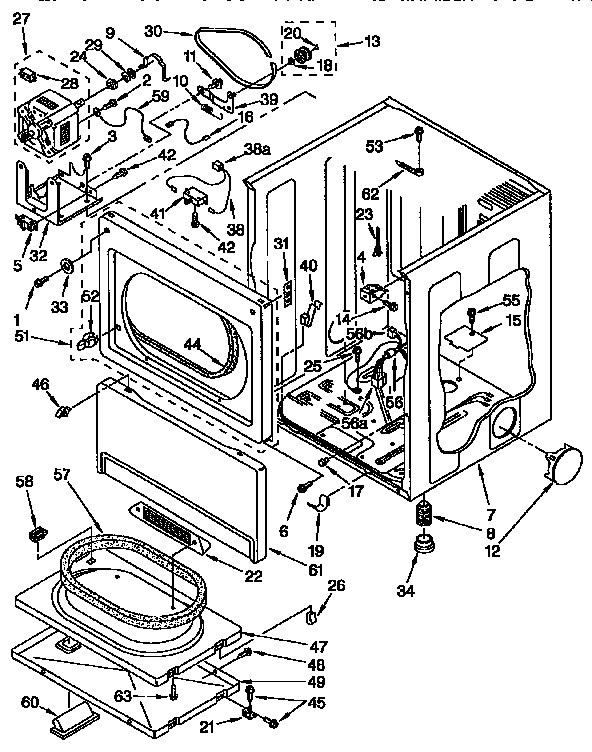 Kenmore 11096502100 lower cabinet and front panel parts diagram