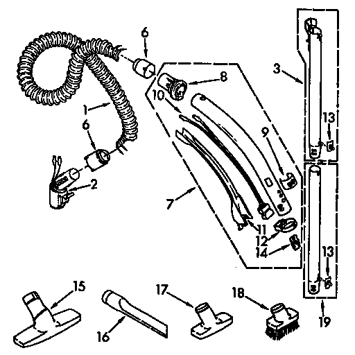 Kenmore 1162421190 hose and attachment parts diagram