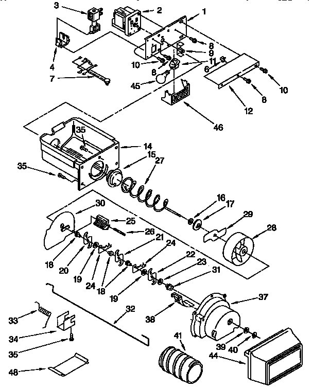 Kenmore 1069542921 motor and ice container diagram
