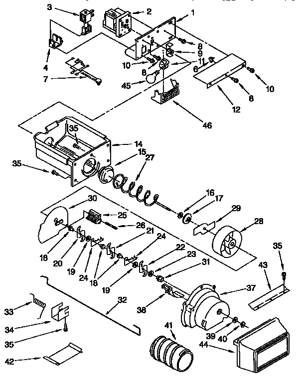 Kenmore 1069547611 motor and ice container diagram