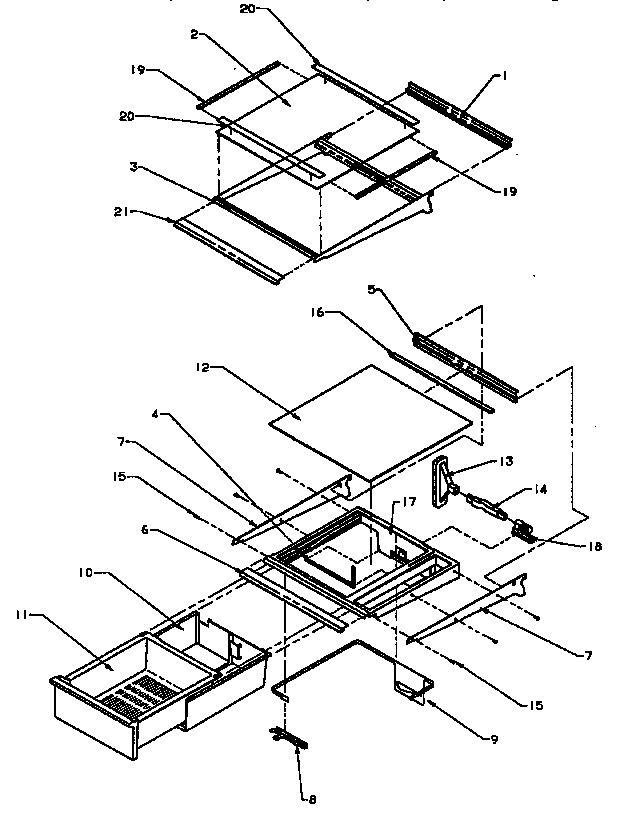 Amana SXD25A-P1162436W refrigerator shelving and drawers diagram