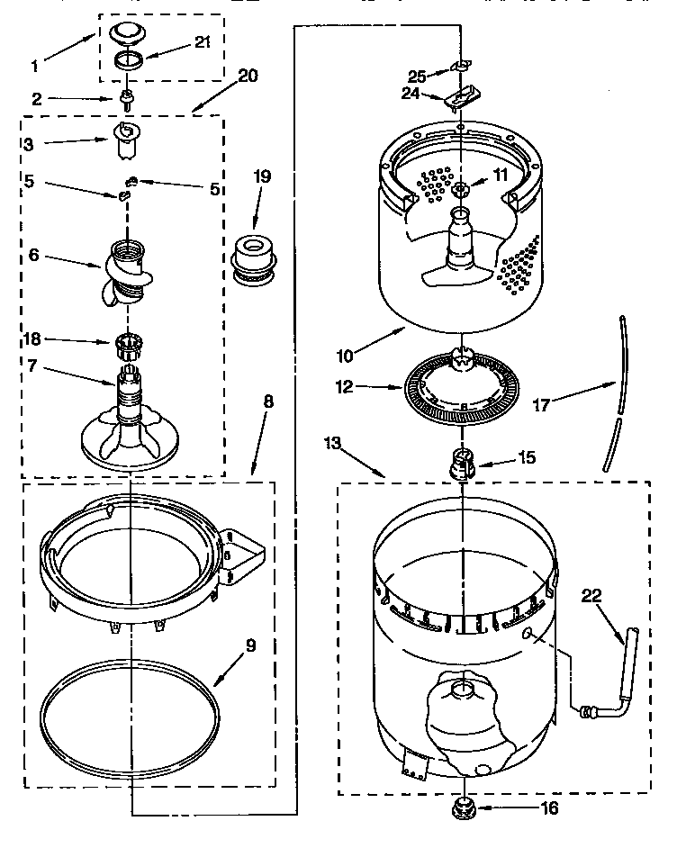 Kenmore 11092585800 agitator, basket and tub diagram