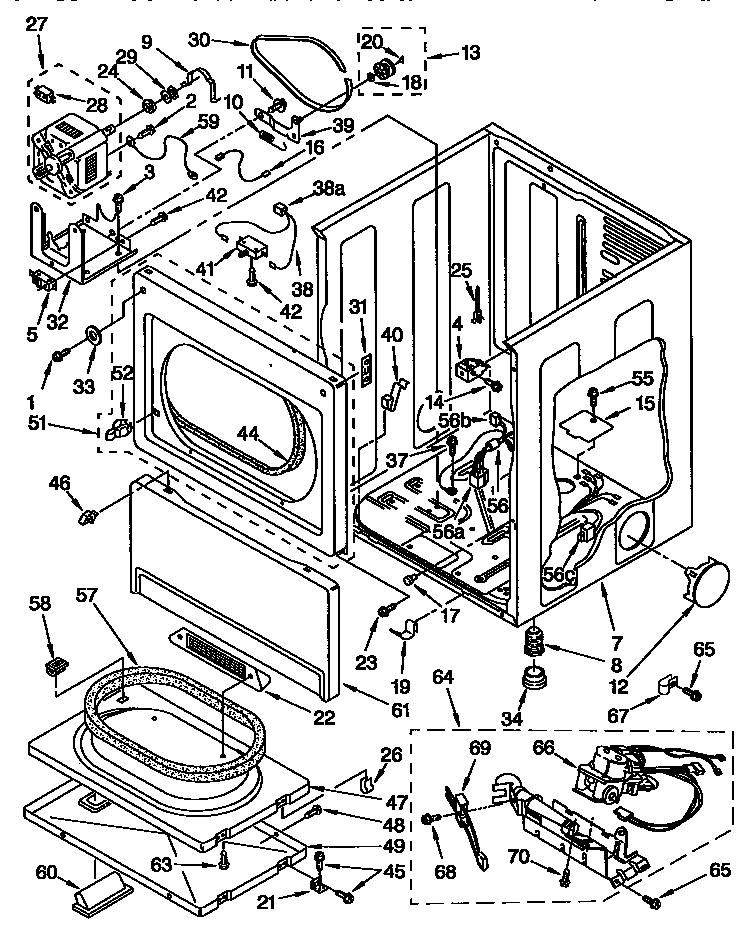 Kenmore 11097502800 lower cabinet and front panel part diagram