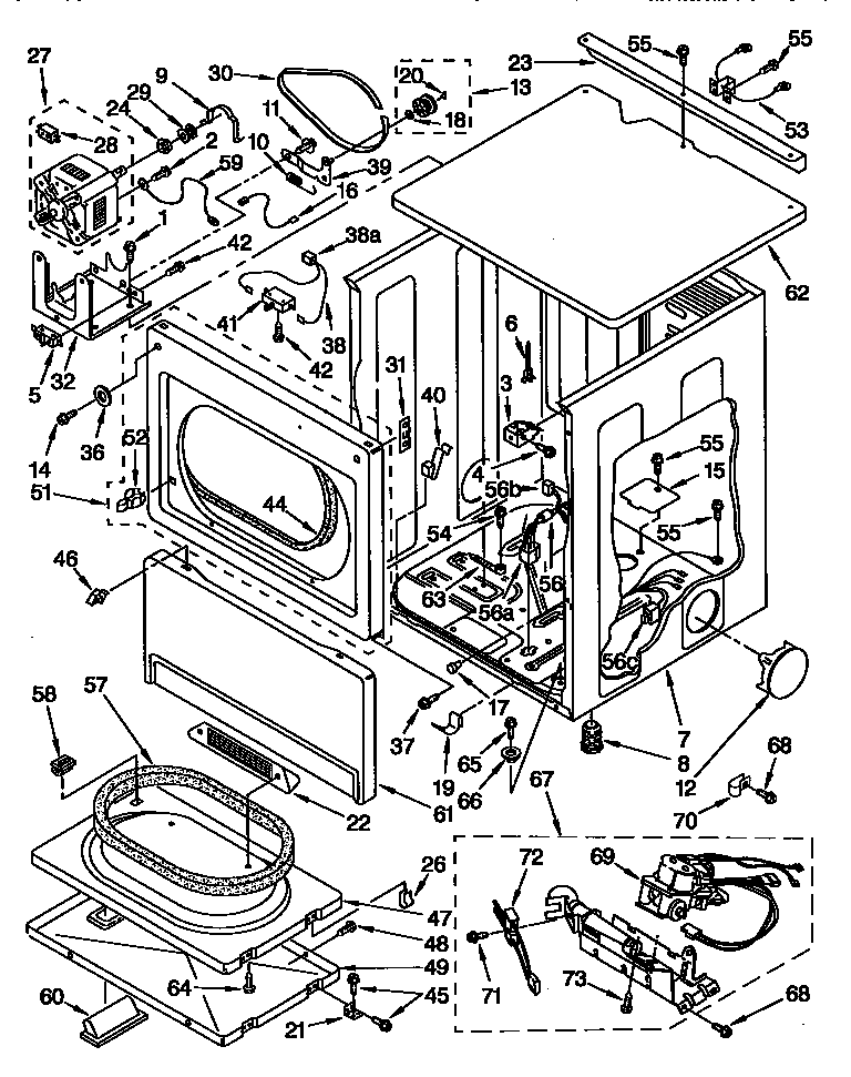 Kenmore 11097502800 upper cabinet and front panel diagram