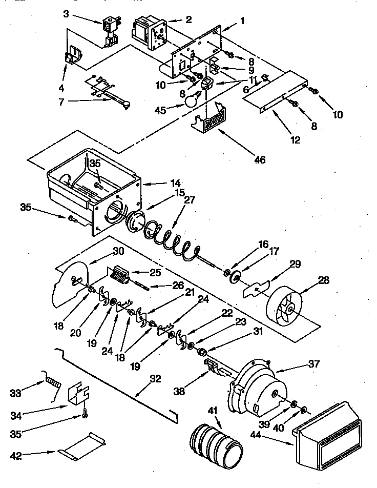 Whirlpool ED22DCXBB00 motor and ice container diagram