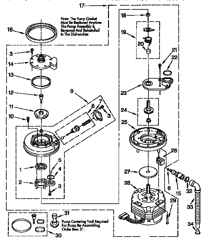 Kenmore 6651684990 pump and motor parts diagram