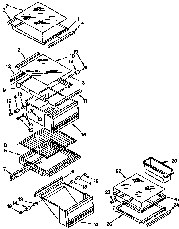 KitchenAid KSPS22QBWH00 refrigerator shelf parts diagram
