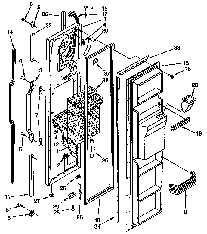 KitchenAid KSPS22QBWH00 freezer door parts diagram