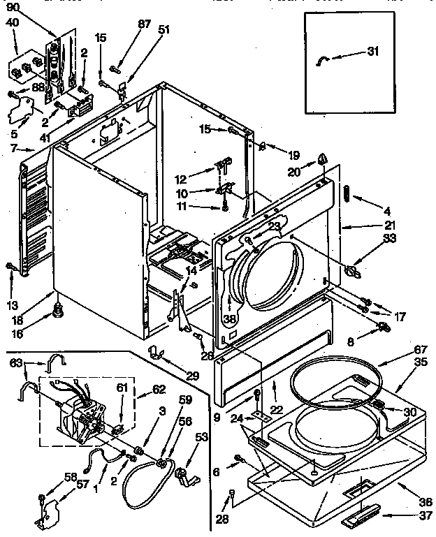 Whirlpool LEC6646AZO cabinet parts diagram