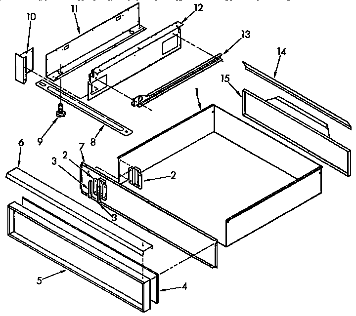 KitchenAid KEDS200YBL2 drawer and rail diagram