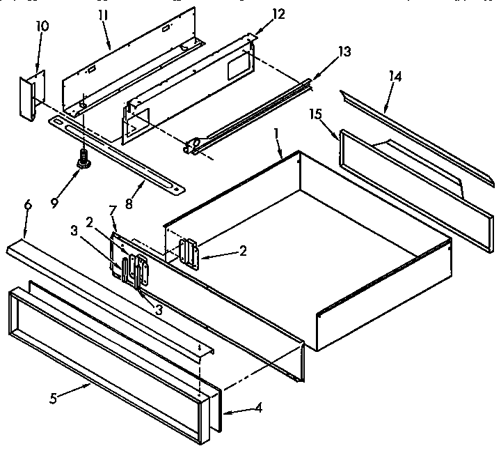 KitchenAid KEDS207YAL2 utility drawer and rail diagram