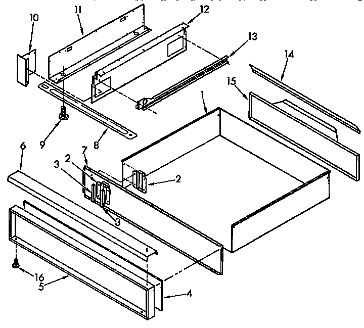 KitchenAid KEDC205YBL2 utility drawer and rail diagram