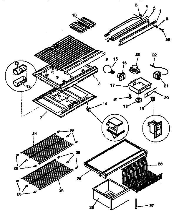 Kenmore 2539631081 shelves and accessories diagram