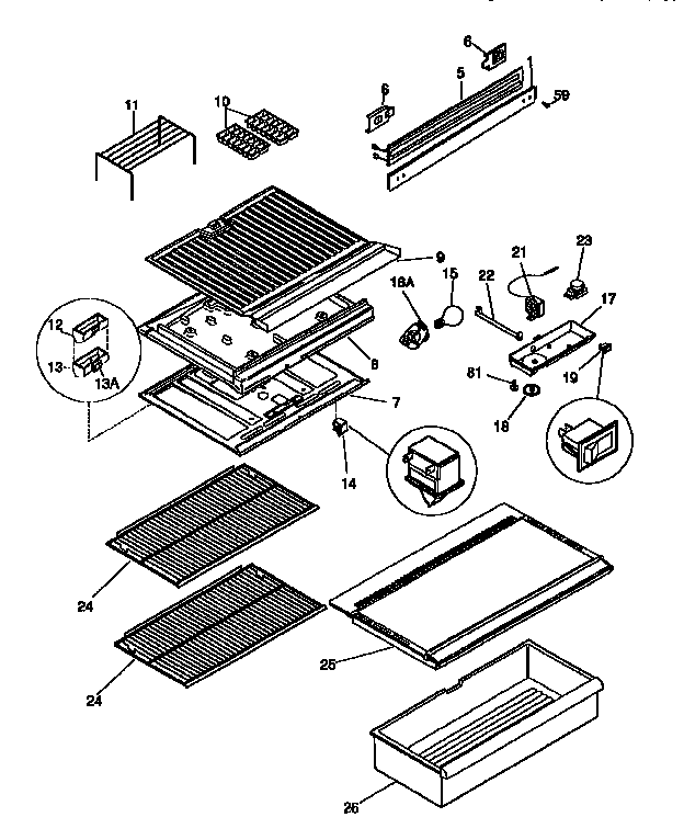 Kenmore 2539335011 shelves and accessories diagram