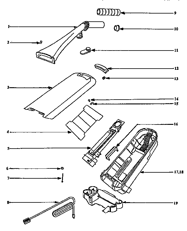 Eureka 9875BT handle and bag housing diagram