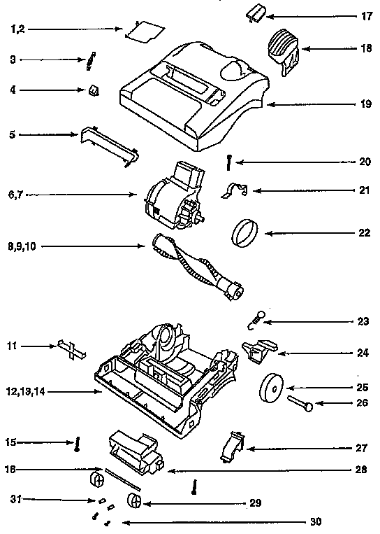 Eureka 9733A/AT nozzle and motor assembly diagram