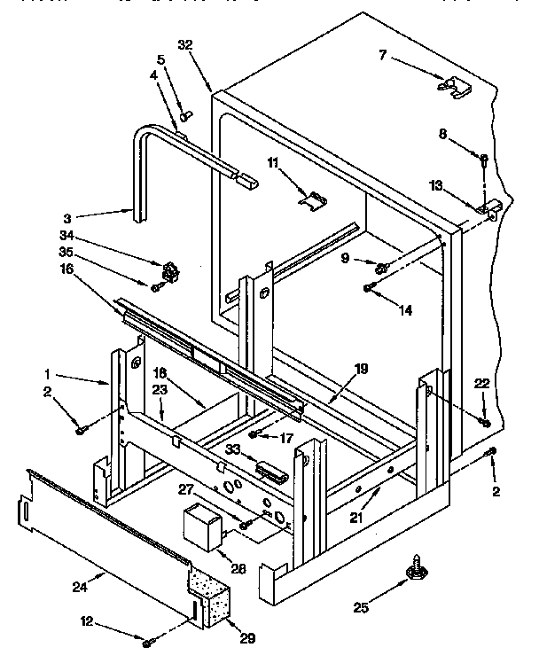 KitchenAid KUDH230B0 frame and tank diagram