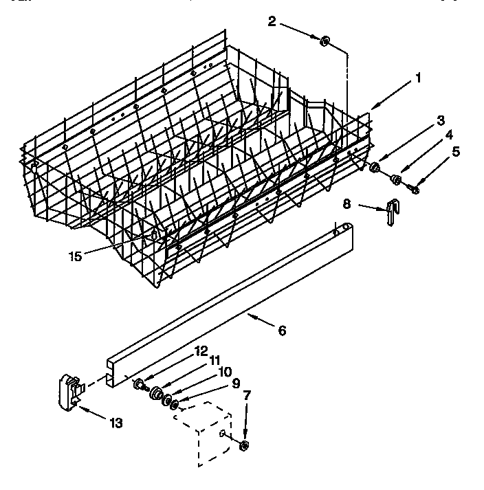 KitchenAid KUDH230B0 upper rack and track diagram