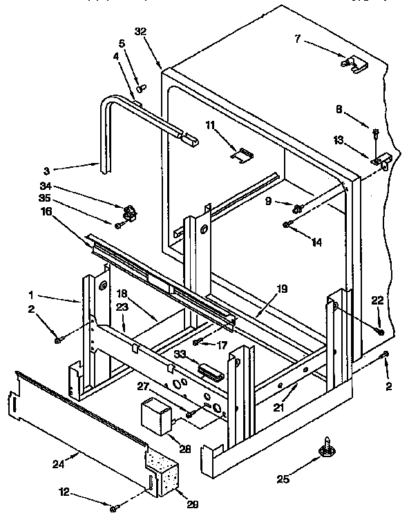KitchenAid KUDI23HBW0 frame and tank diagram