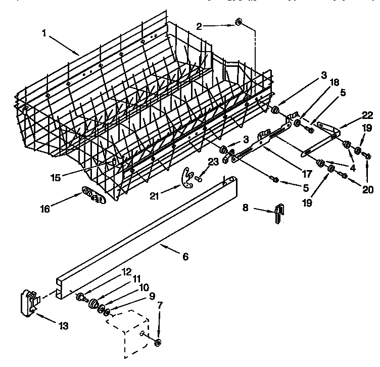 KitchenAid KUDI23HBW0 upper rack and track diagram