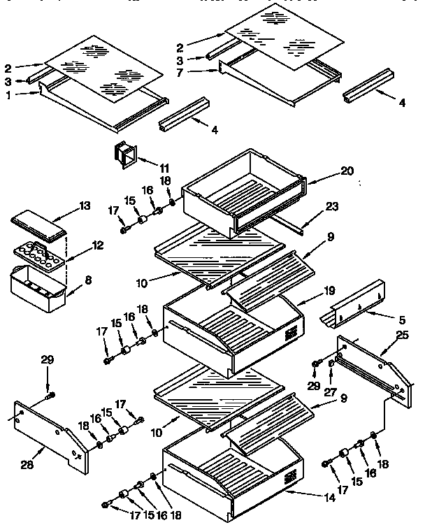 KitchenAid KSSS36DBX00 refrigerator shelf diagram