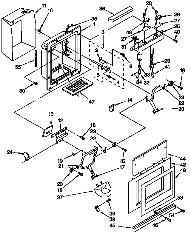KitchenAid KSSS36DBX00 dispenser and front diagram
