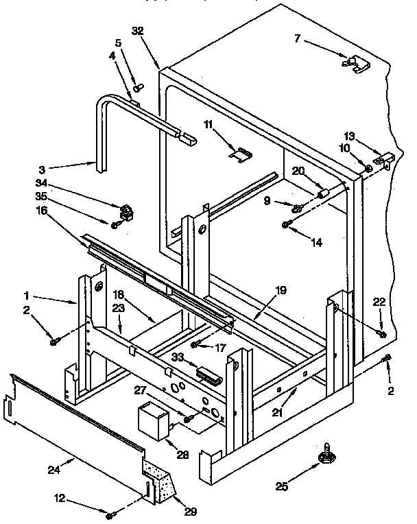 KitchenAid KUDH230Y1 frame and tank diagram
