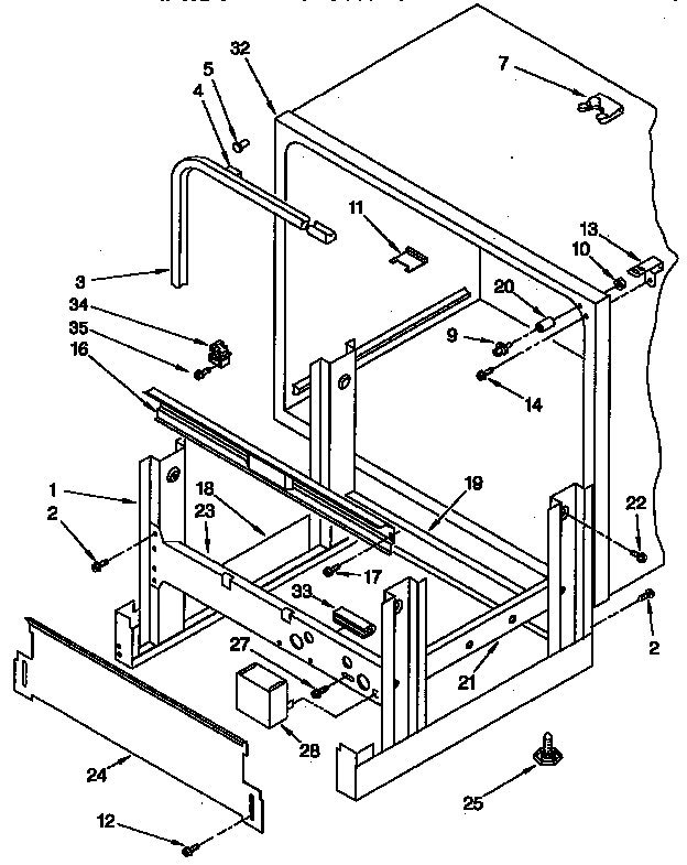 KitchenAid KUDD230YWH0 frame and tank diagram
