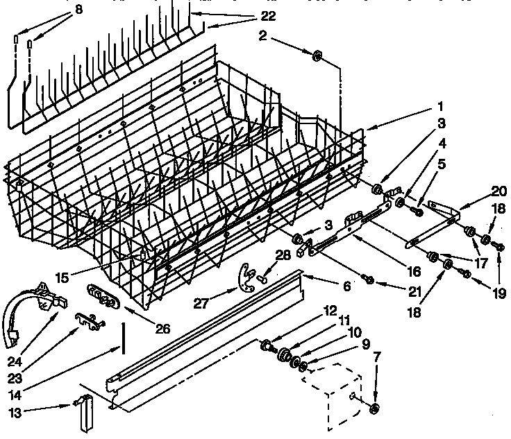 KitchenAid KUDS230Y1 upper rack and track diagram