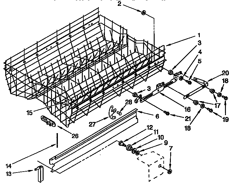 KitchenAid KUDP230Y0 upper rack and track diagram