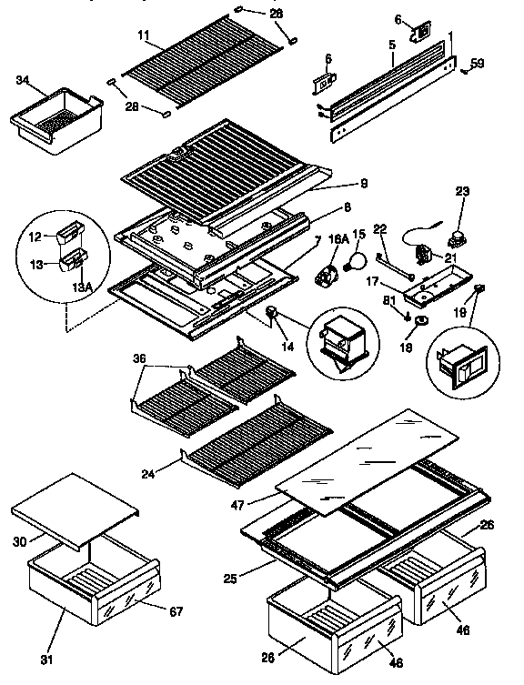 Kenmore 2539338701 shelves and accessories diagram