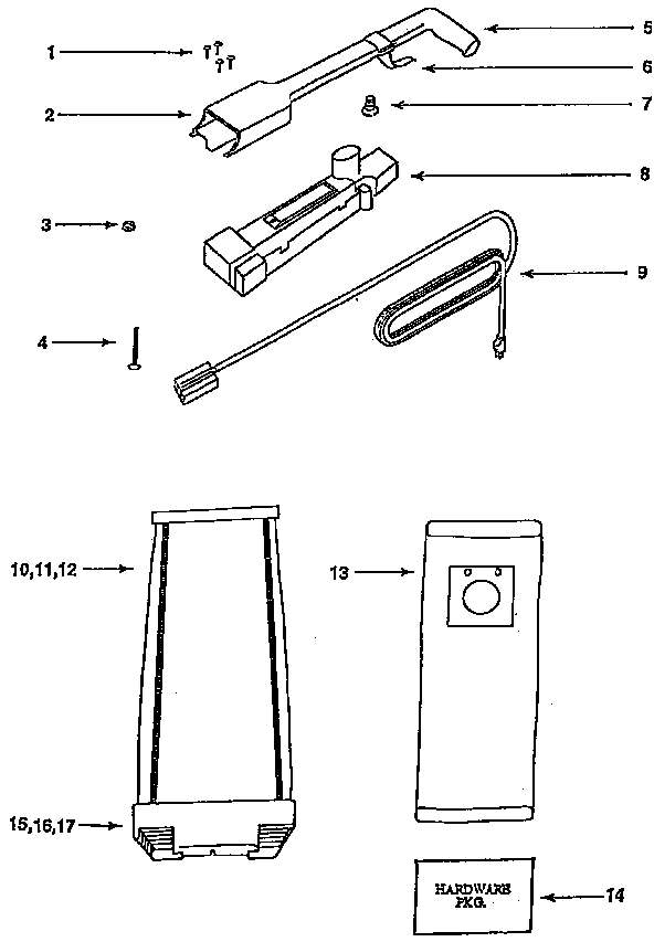 Eureka 9855BTH handle and bag housing diagram