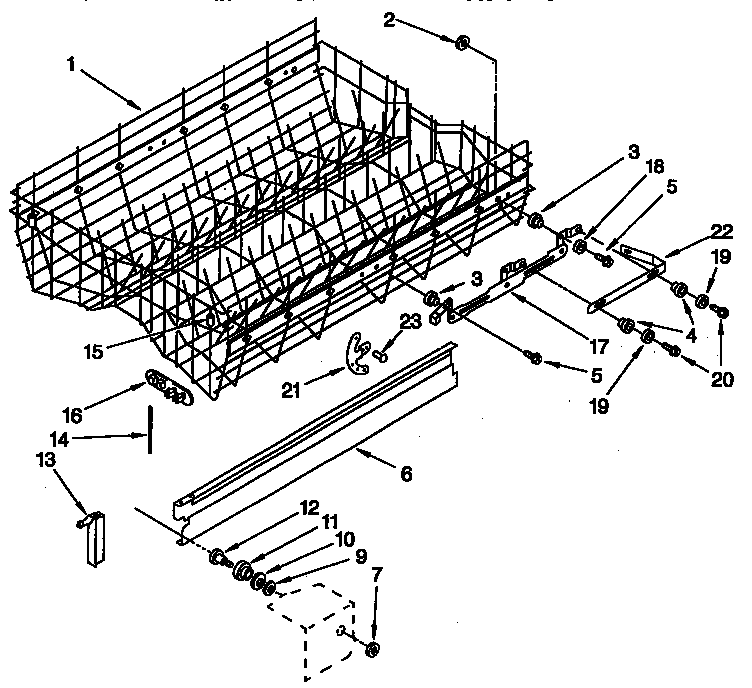 KitchenAid KUDJ230YAL0 upper rack and track diagram