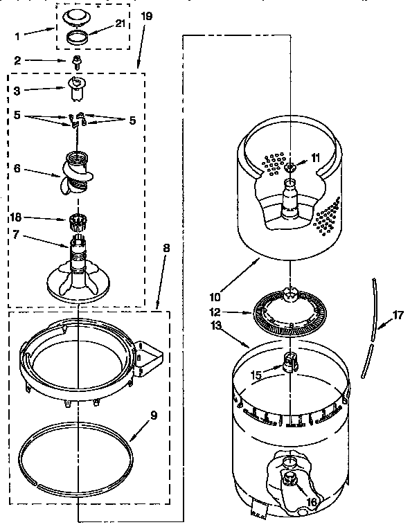 Kenmore 11092593210 agitator, basket and tub diagram