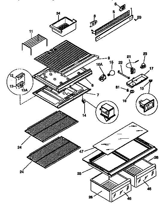 Kenmore 2539338101 shelves and accessories diagram