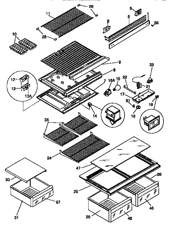 Kenmore 2539338281 shelves and accessories diagram