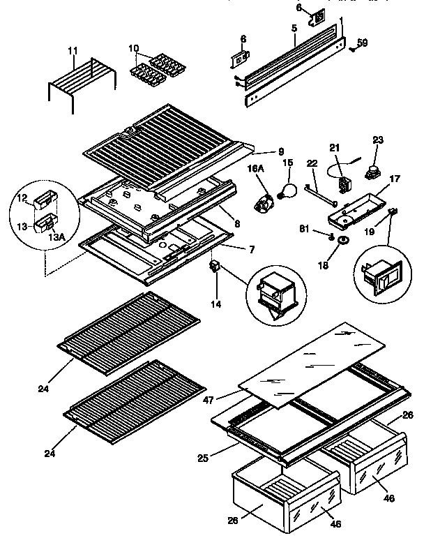 Kenmore 2539338091 shelves and accessories diagram