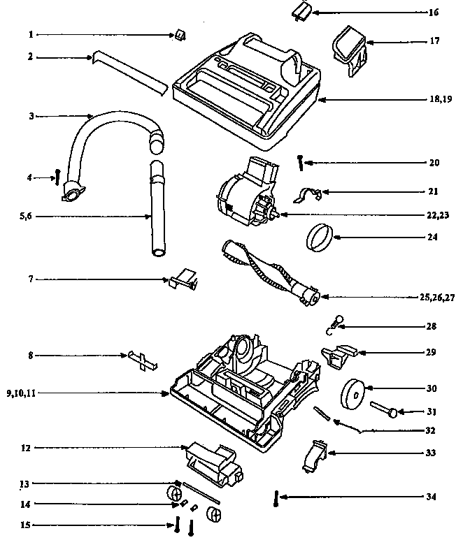 Eureka 9876AT nozzle and motor assembly diagram