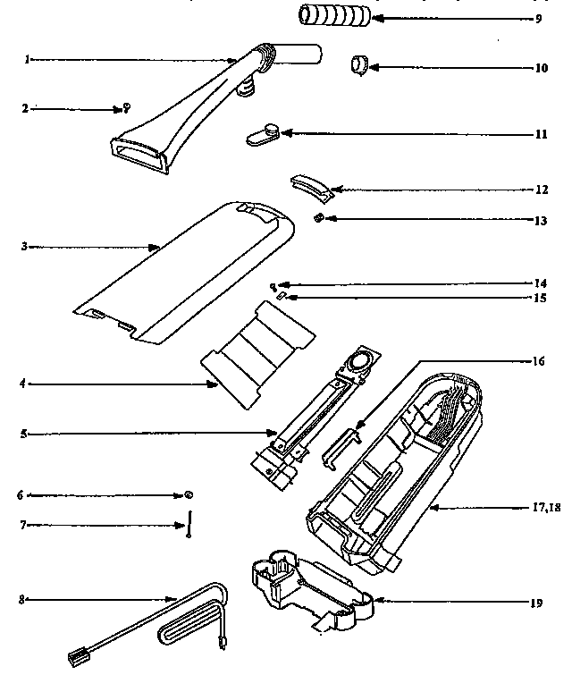 Eureka 9876AT handle and bag housing diagram