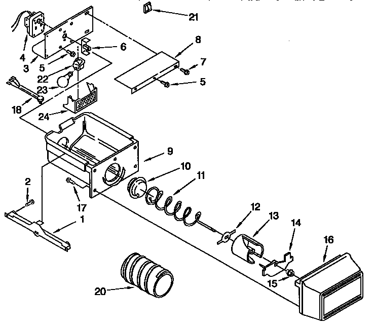 Kenmore 1069532512 motor and ice container diagram