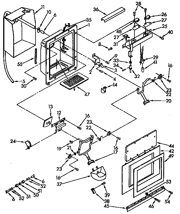 KitchenAid KSSS36DAX00 dispenser and front diagram