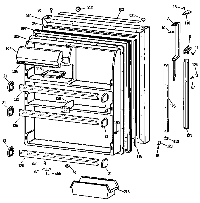 Kenmore 3639634729 fresh food door diagram