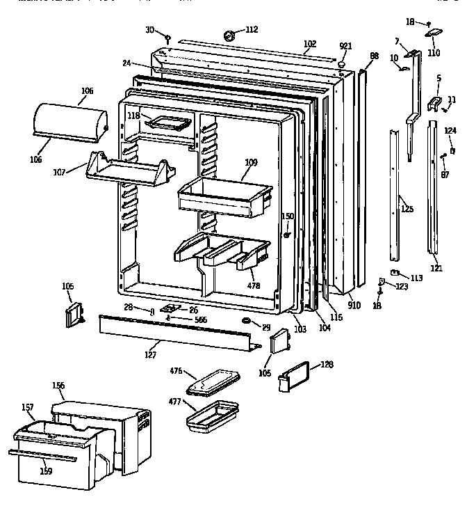 Kenmore 3639632756 fresh food door diagram