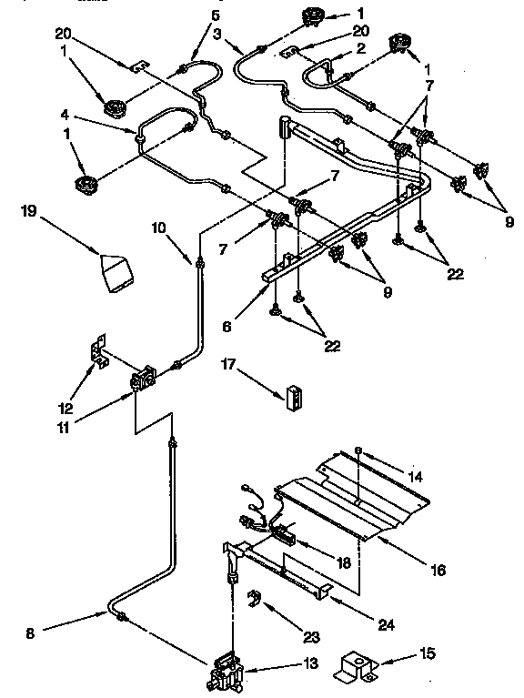 Whirlpool SF317PEAN0 manifold and burner diagram