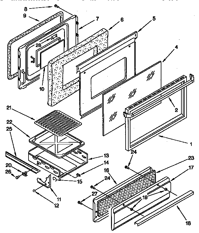 Whirlpool SF317PEAN0 door and broiler diagram